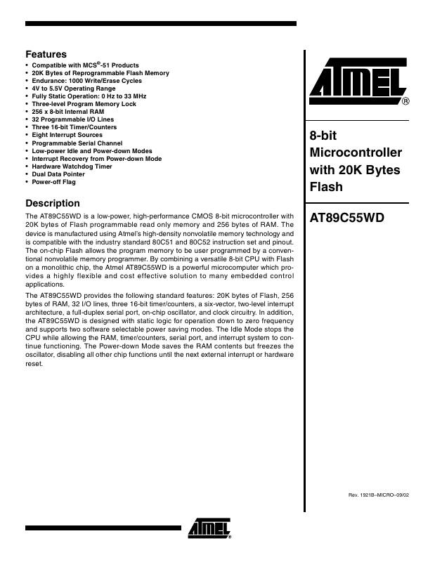 AT89C55WD-24PC Microchip Technology — datasheet