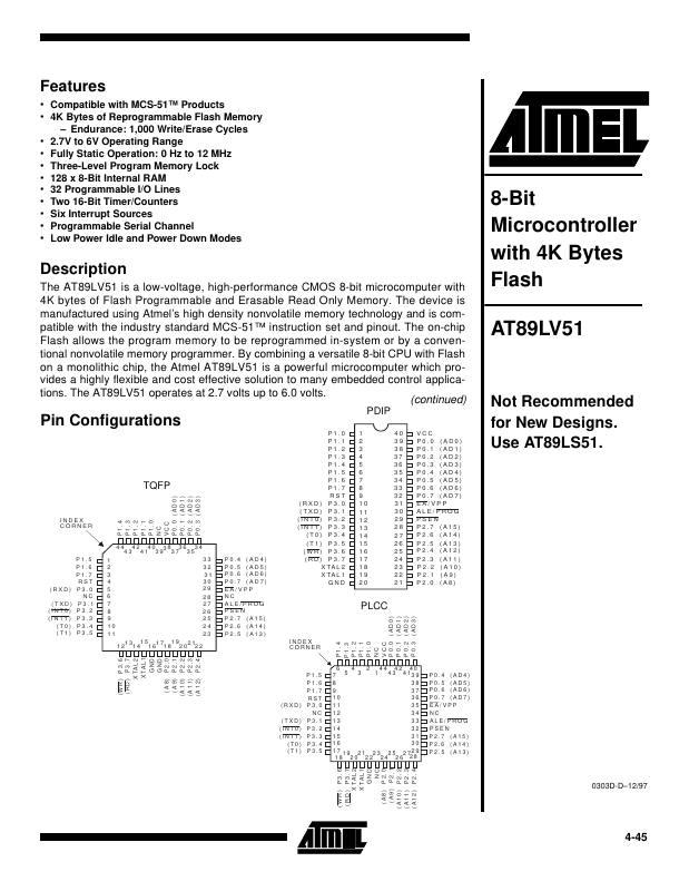 AT89LV51-12AI Microchip Technology — datasheet