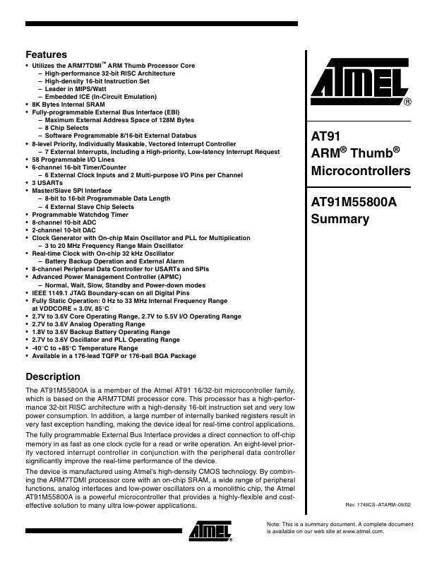AT91M55800-33AI Microchip Technology — datasheet