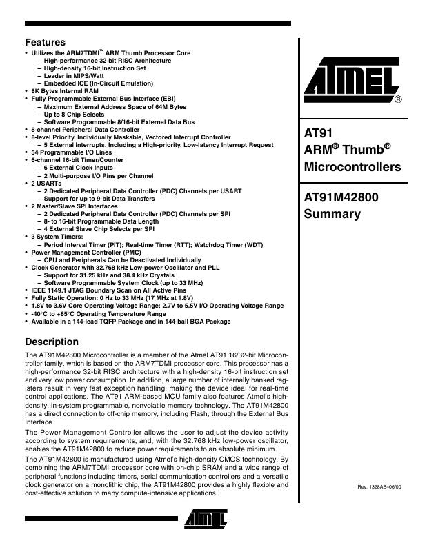 AT91M42800-33AI Microchip Technology — datasheet