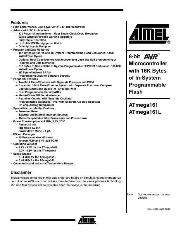 ATMEGA161-8AC Microchip Technology — datasheet
