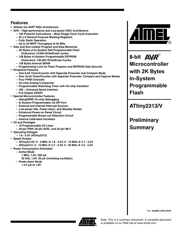 ATTINY2313V-10MI Microchip Technology — datasheet