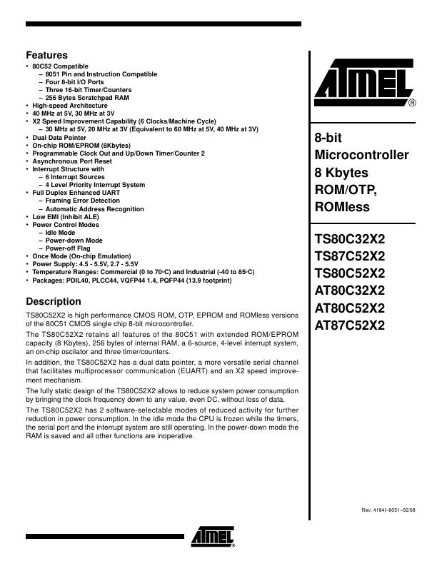 AT87C52X2-3CSUL Microchip Technology — datasheet