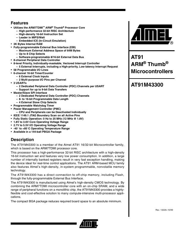 AT91M43300-25CJ Microchip Technology — datasheet
