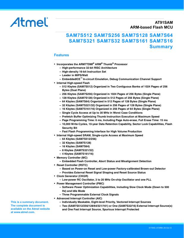 AT91SAM7S32-MU Microchip Technology — datasheet