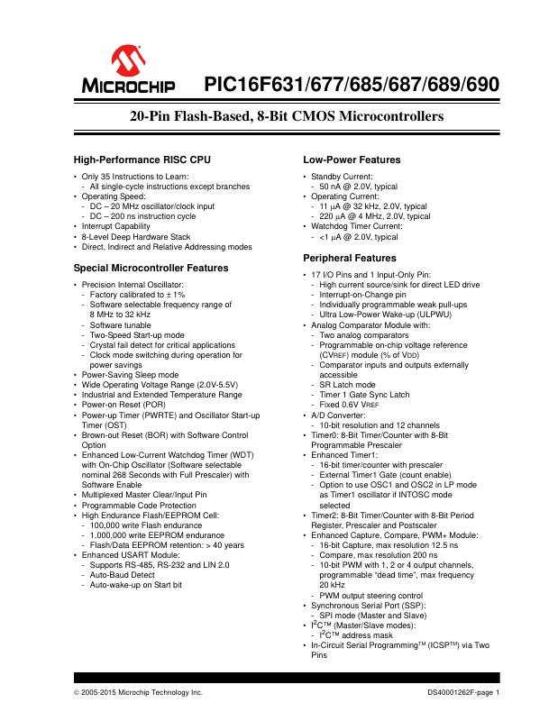 PIC16F687-E/SO Microchip Technology — datasheet