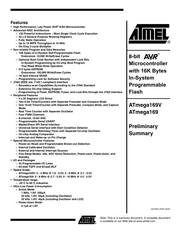 ATMEGA169-16MU Microchip Technology — datasheet