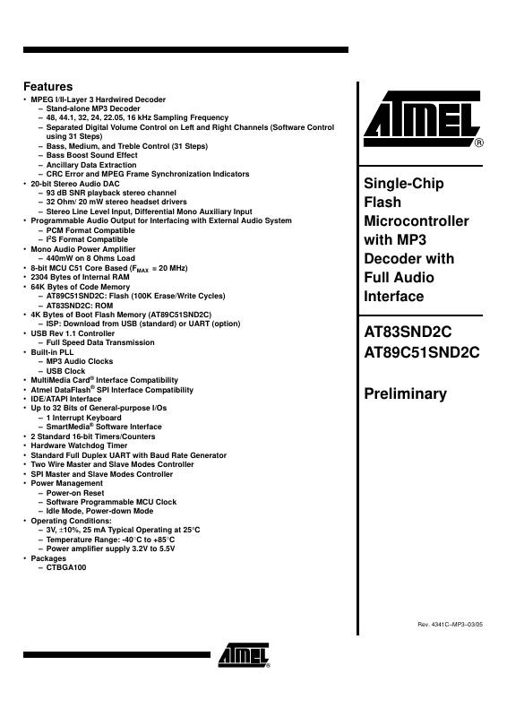 AT89C51SND2C-7FTUL Microchip Technology — datasheet