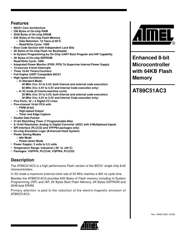 AT89C51AC3-SLSIM Microchip Technology — datasheet