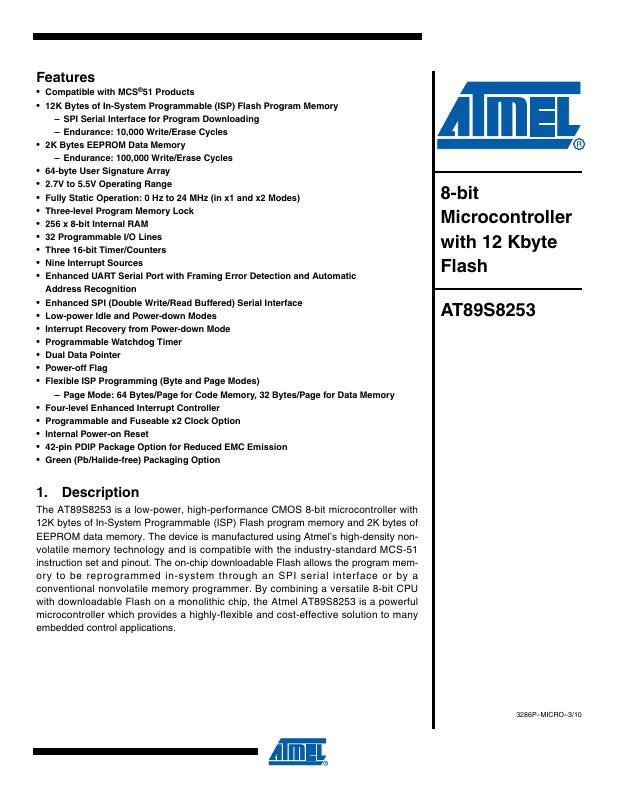 AT89S8253-24PC Microchip Technology — datasheet
