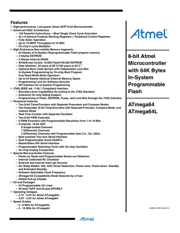 ATMEGA64-16AU Microchip Technology — datasheet
