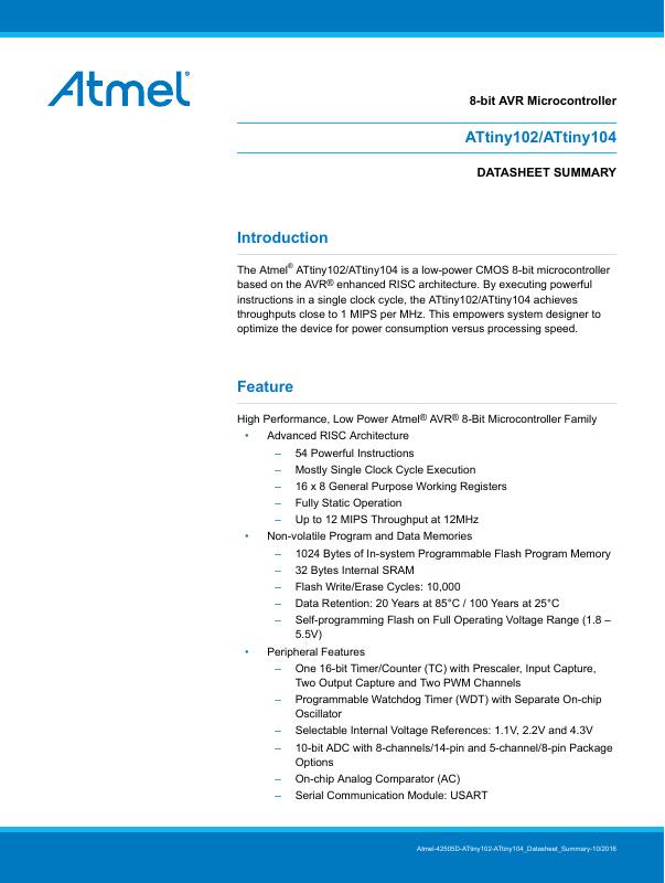 ATTINY104F-SSNR Microchip Technology — datasheet