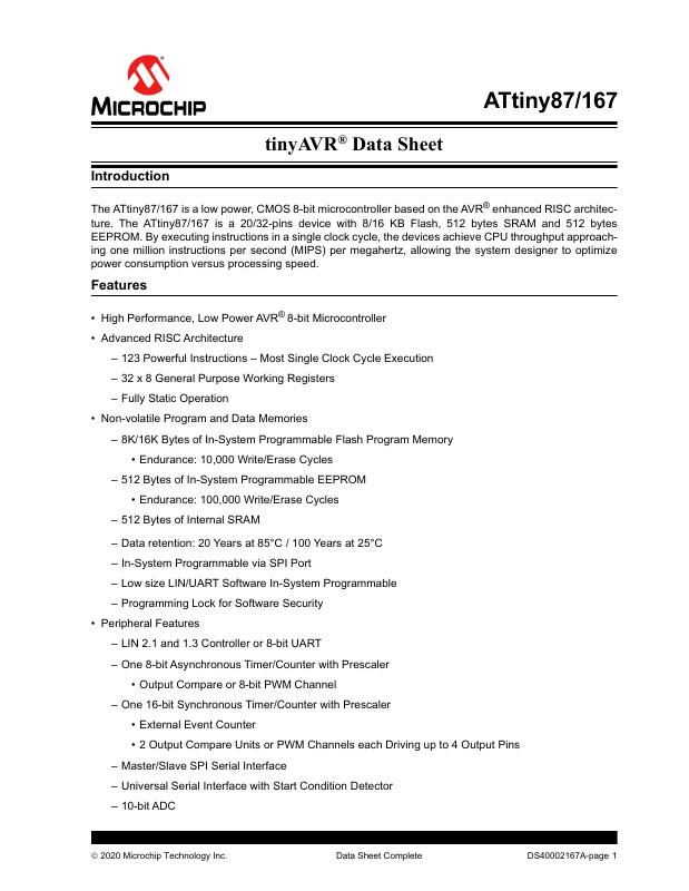 ATTINY167-XU Microchip Technology — datasheet