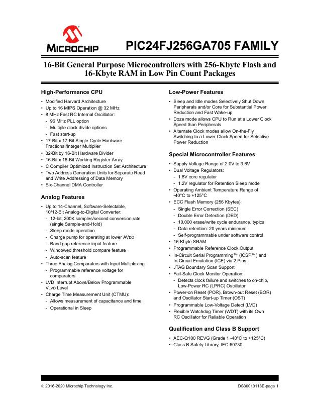 PIC24FJ128GA705-I/PT Microchip Technology — datasheet