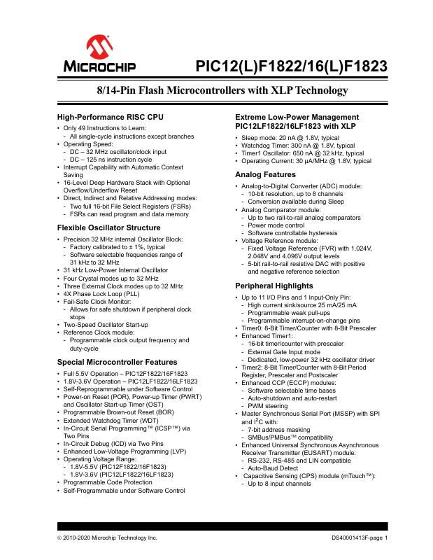 PIC16F1823T-I/ML Microchip Technology — datasheet