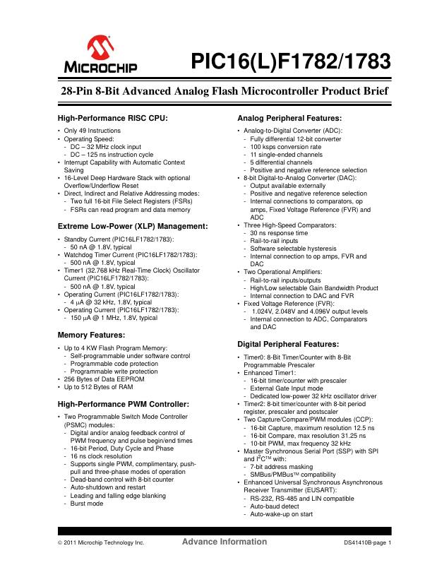 PIC16F1783-E/SS Microchip Technology — datasheet
