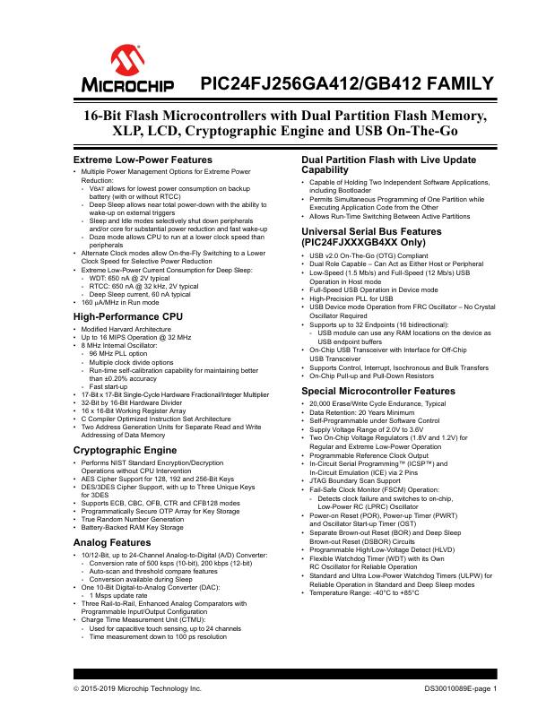 PIC24FJ64GB406-I/PT Microchip Technology — datasheet