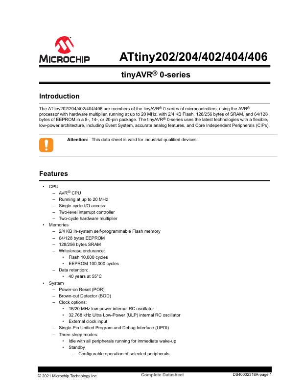 ATTINY406-MFR Microchip Technology — datasheet