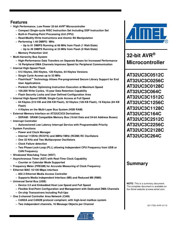 AT32UC3C2128C-A2UT Microchip Technology — datasheet