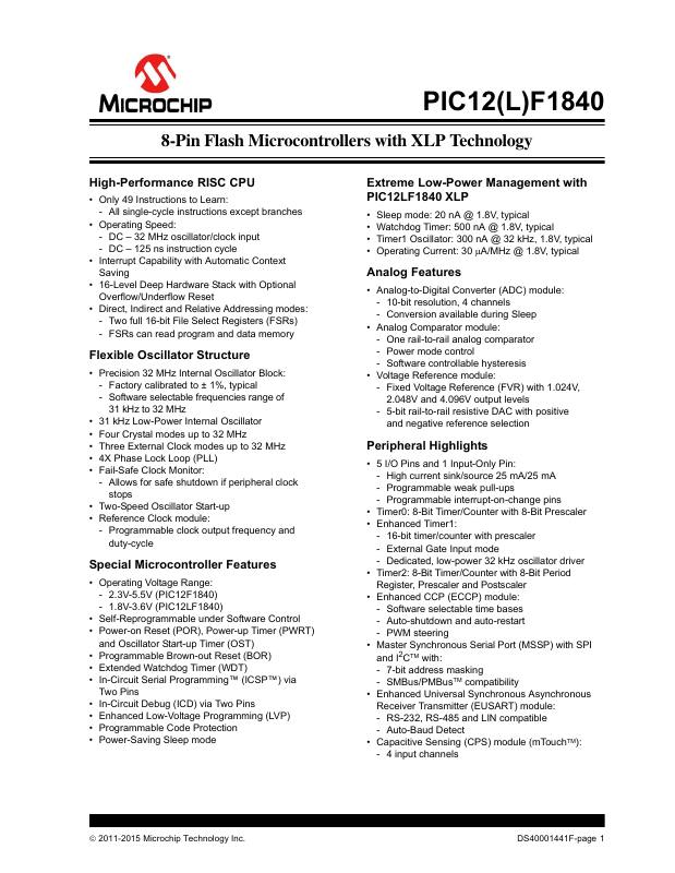 PIC12F1840-E/P Microchip Technology — datasheet