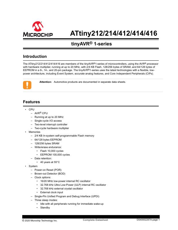 ATTINY416-SN Microchip Technology — datasheet