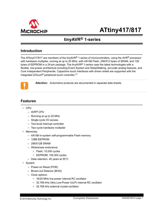 ATTINY417-MF Microchip Technology — datasheet
