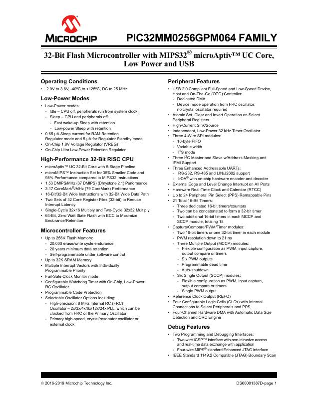 PIC32MM0128GPM048T-I/M4 Microchip Technology — datasheet