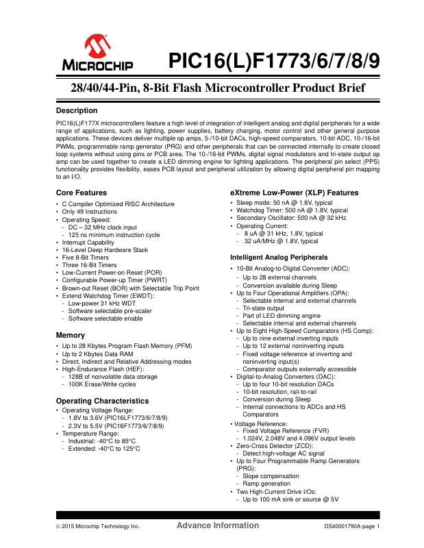 PIC16LF1773-E/SS Microchip Technology — datasheet