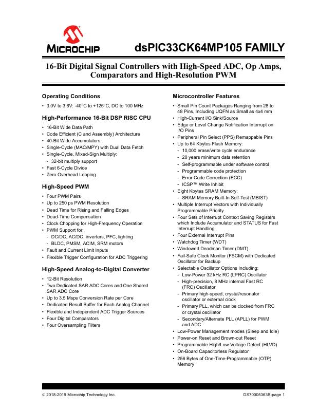 DSPIC33CK32MP105T-I/M4 Microchip Technology — datasheet