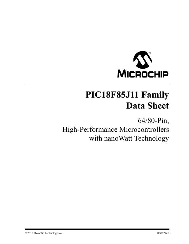 PIC18F84J11T-I/PT Microchip Technology — datasheet