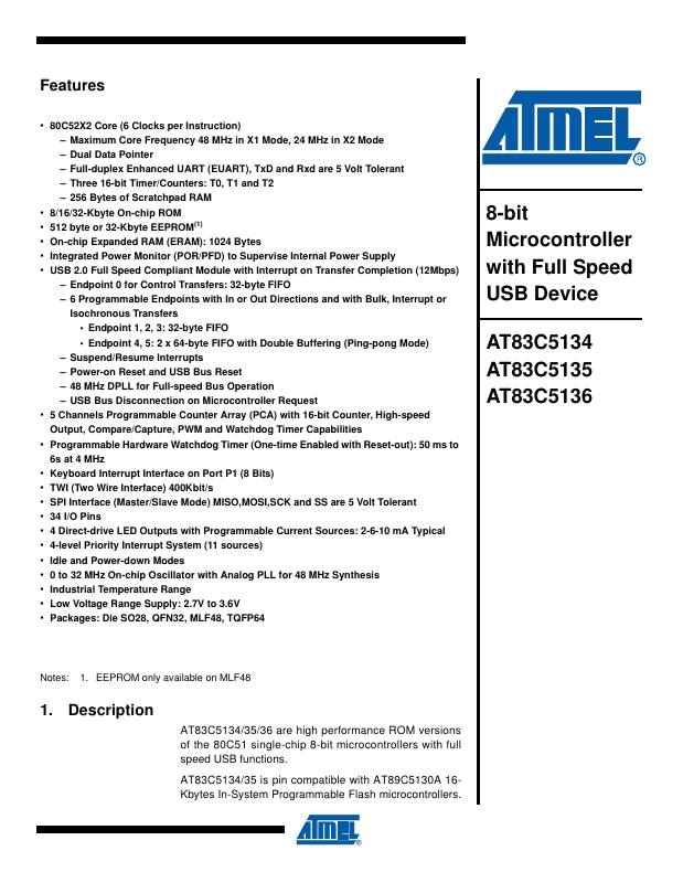 AT83C5134-PNTUL Microchip Technology — datasheet