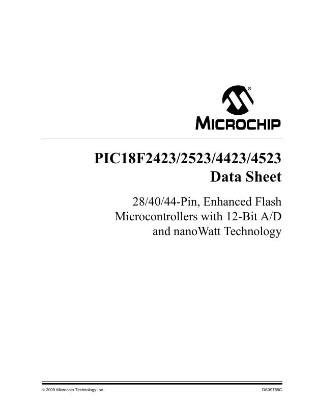 PIC18F4423T-I/ML Microchip Technology — datasheet