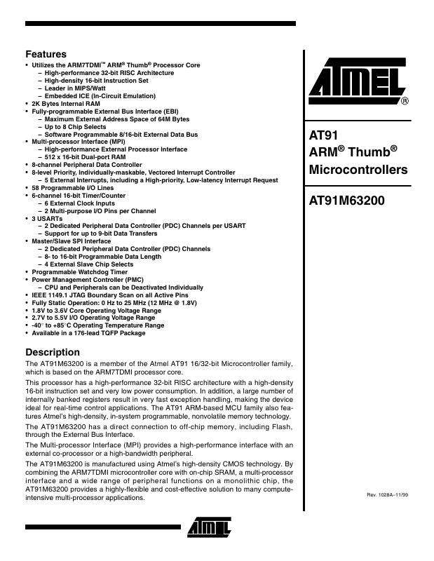 AT91M63200-25AU Microchip Technology — datasheet