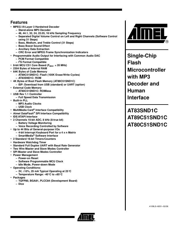 AT89C51SND1C-7HTUL Microchip Technology — datasheet