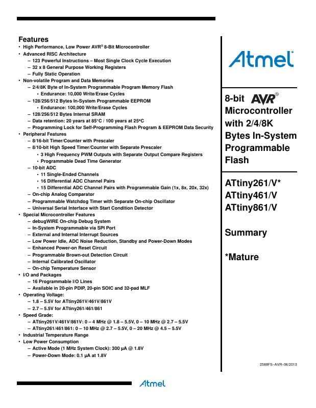 ATTINY261V-10PU Microchip Technology — datasheet