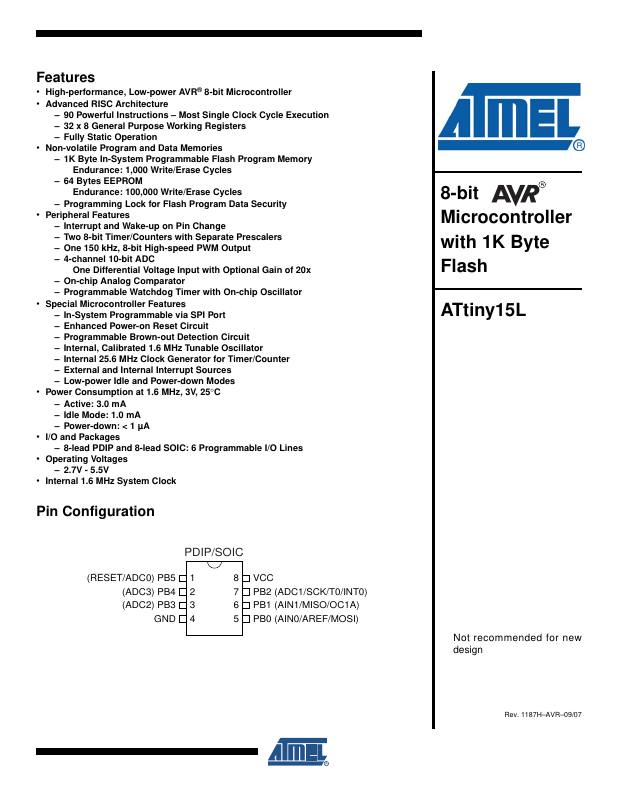 ATTINY15L-1PU Microchip Technology — datasheet