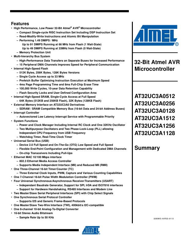 AT32UC3A0512-ALTR Microchip Technology — datasheet