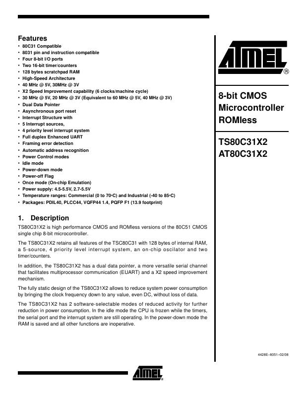 AT80C31X2-SLRUM Microchip Technology — datasheet