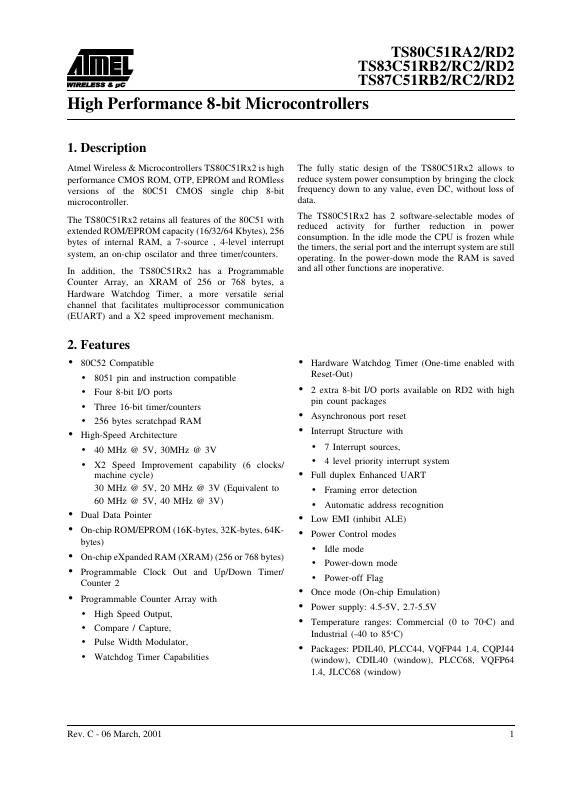 TS87C51RB2-LIB Microchip Technology — datasheet