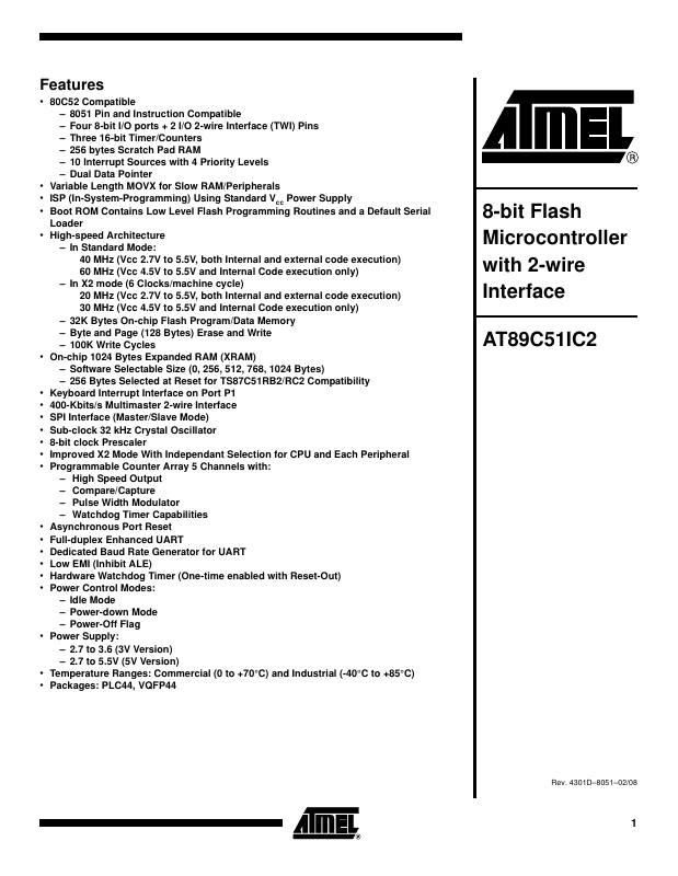 AT89C51IC2-SLRIM Microchip Technology — datasheet
