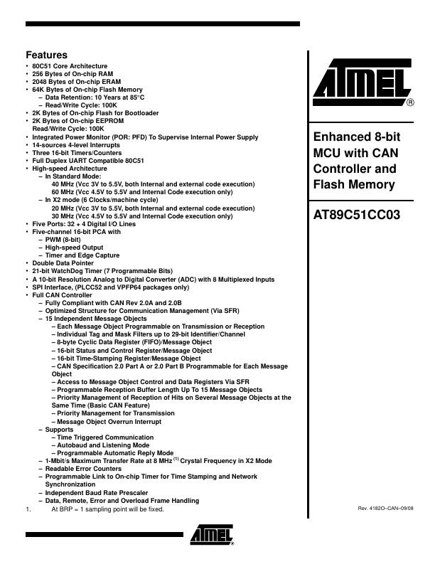 AT89C51CC03C-SLRIM Microchip Technology — datasheet