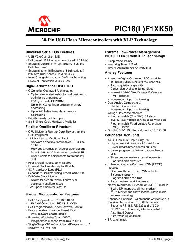 PIC18LF13K50T-I/SS Microchip Technology — datasheet