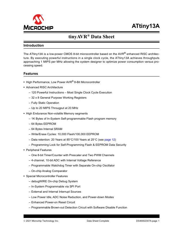 ATTINY13A-SH Microchip Technology — datasheet