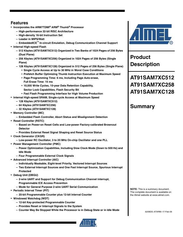 AT91SAM7XC256-AU-999 Microchip Technology — datasheet