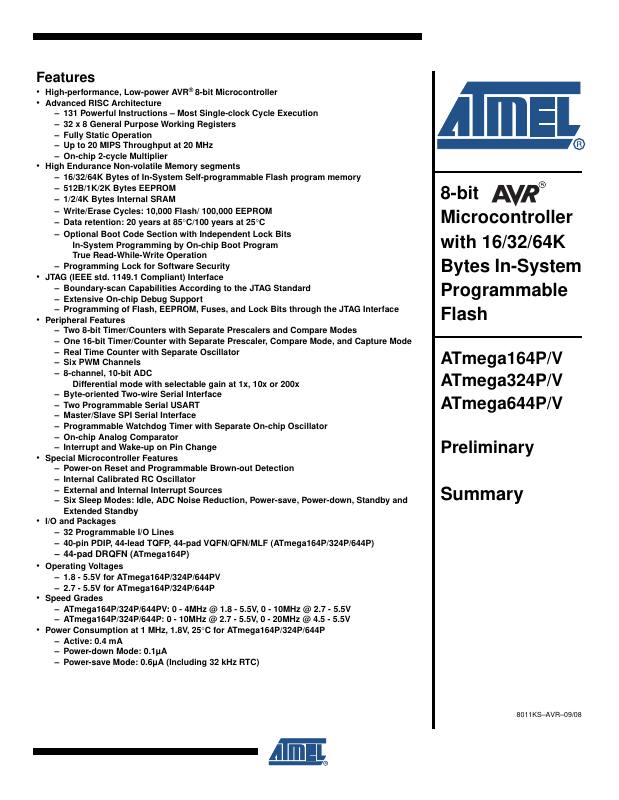 ATMEGA164P-20MCUR Microchip Technology — datasheet