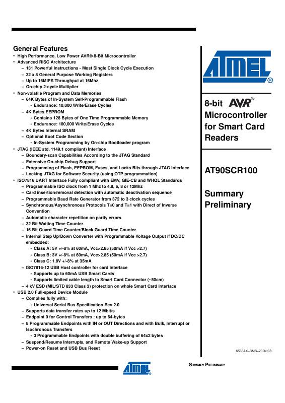 AT90SCR100H-Z1R Microchip Technology — datasheet