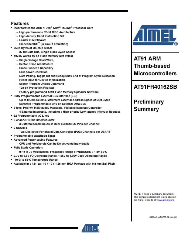 AT91FR40162SB-CU-999 Microchip Technology — datasheet