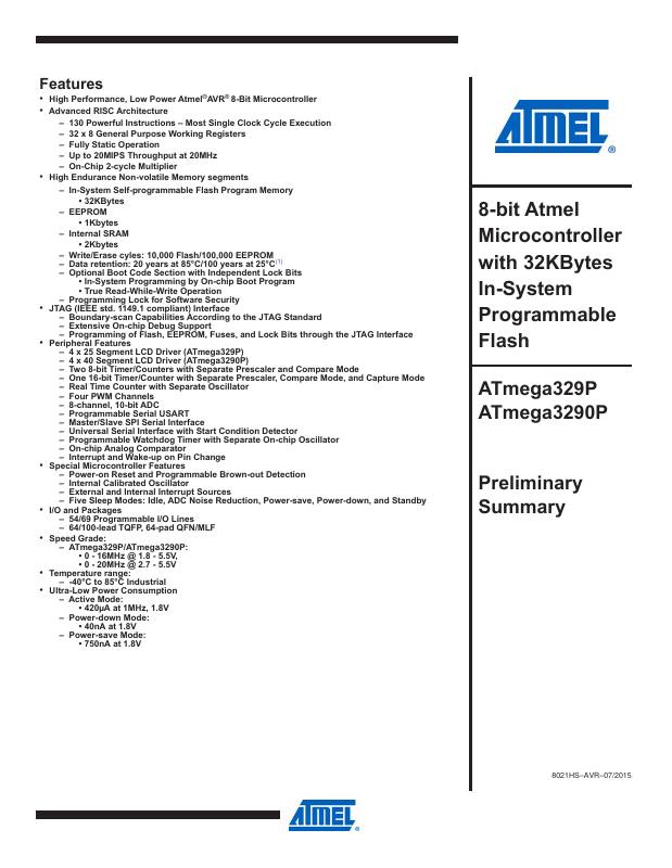 ATMEGA329PV-10AN Microchip Technology — datasheet