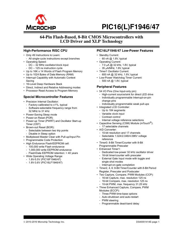 PIC16LF1946-E/MR Microchip Technology — datasheet
