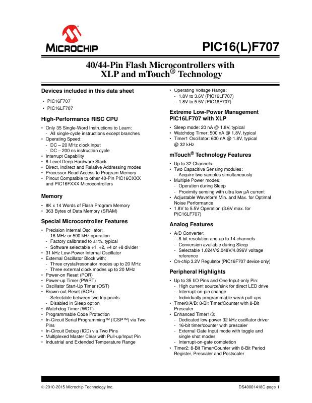 PIC16LF707-E/ML Microchip Technology — datasheet